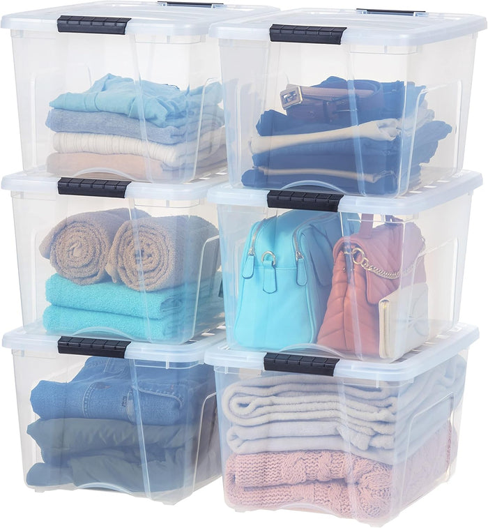 IRIS USA 4-Pack Storage Bins with Lids, 13 Quart, Made in USA Stackable See-Through Organizing Solution Latches Durable Nestable Containers Secure Pull Handle, BPA-Free Plastic