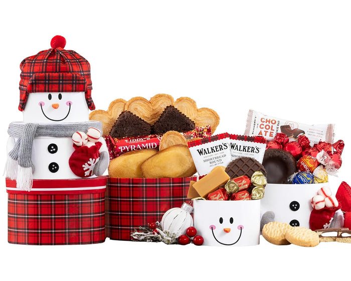 Wine Country Gift Baskets Snow Man Tower Holiday Snack Gift Tower