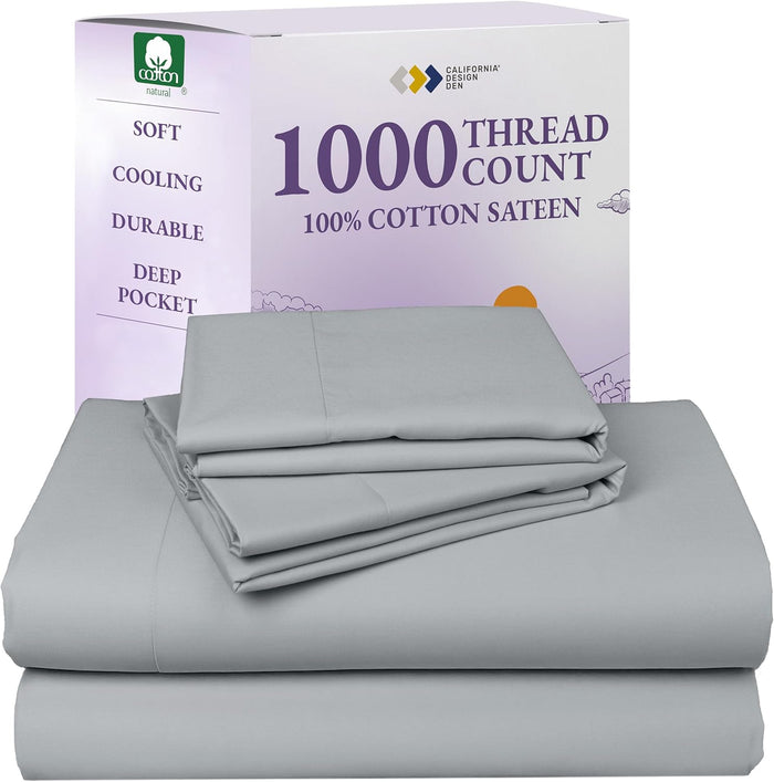 California Design Den Split King Sheets Sets for Adjustable Bed - Luxury 1000 Thread Count Sateen, Thick and Natural 100% Cotton Bed Sheets, Deep Pockets, Durable Bedding Set - White