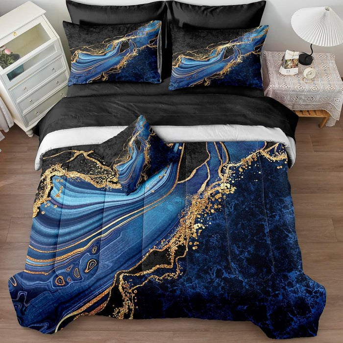 Black Gold Comforter Set 8 Pcs Red Marble Bedding Queen Size Bed in A Bag Stone Texture Abstract Room Decor
