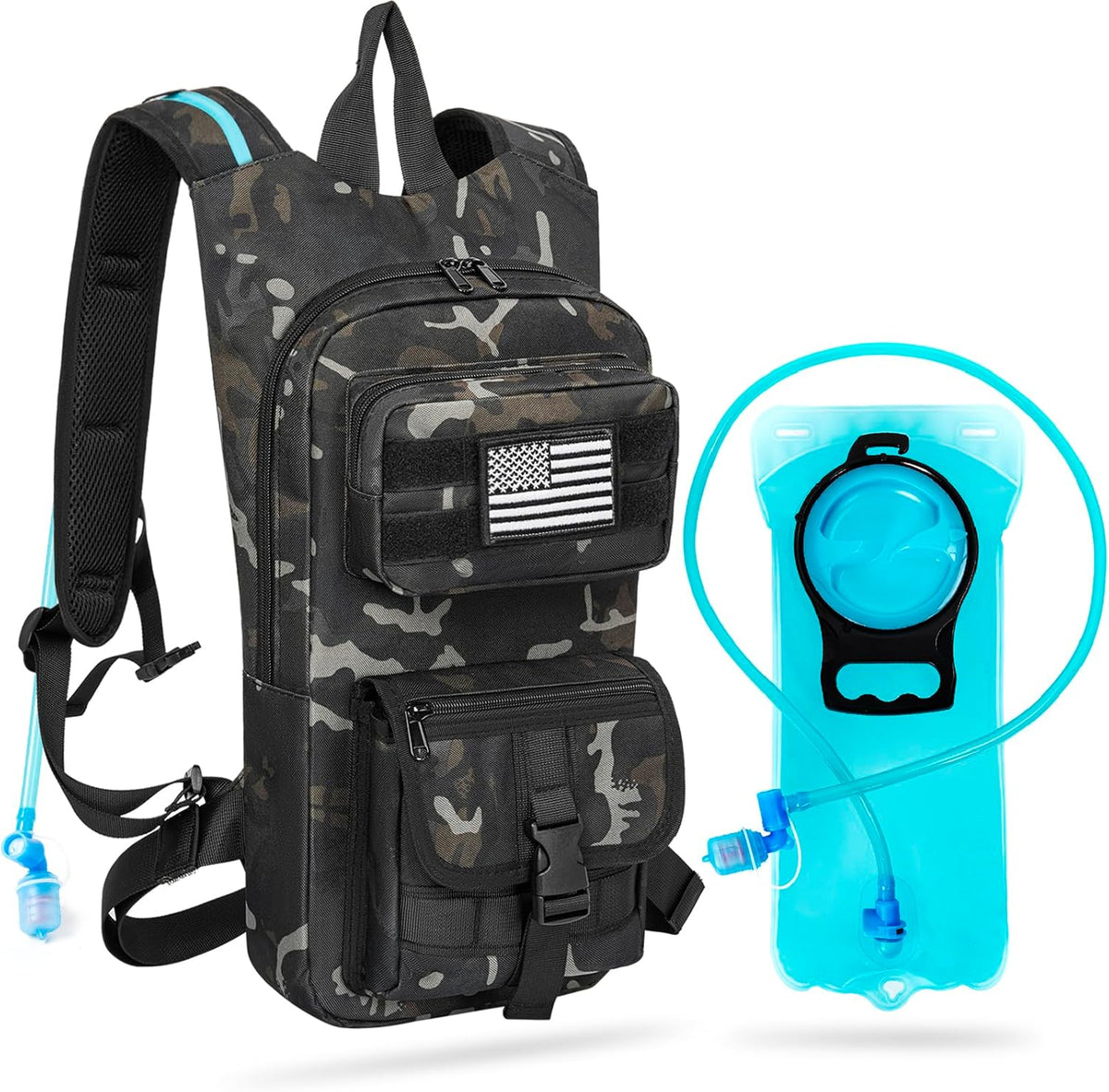 Hydration Backpack, Tactical Molle Water with 2L TPU Water Bladder, for Men Women Lightweight Water Backpack, Hydration Pack for Hiking, Biking, Climbing and Hunting