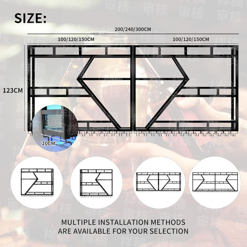 79 Inch Metal Wine Rack Wall Mounted with LED Light, Large Capacity Hanging Wine Bottles Display Shelf with Glasses Holder, for Home Bar Kitchen, Living Room