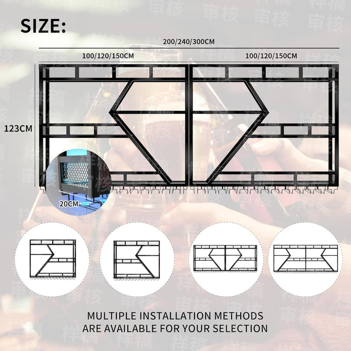 79 Inch Metal Wine Rack Wall Mounted with LED Light, Large Capacity Hanging Wine Bottles Display Shelf with Glasses Holder, for Home Bar Kitchen, Living Room