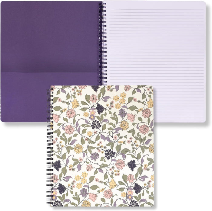 Steel Mill & Co Cute Large Spiral Notebook College Ruled, 11" x 9.5" with Durable Hardcover and 160 Lined Pages, Floral Vines