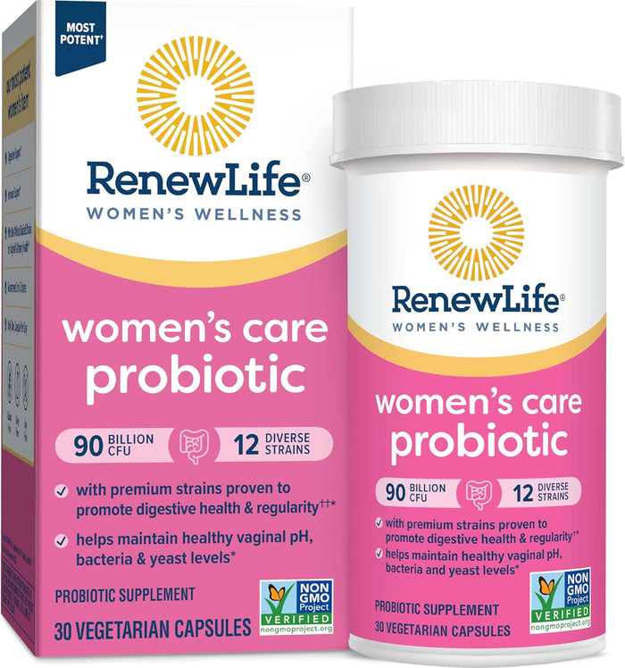 Renew Life Women's Probiotic Capsules, 50 Billion CFU Guaranteed, Supports pH Balance, Vaginal, Urinary, Digestive and Immune Health(2), L. Rhamnosus GG, Dairy, Soy and Gluten-Free, 30 Count