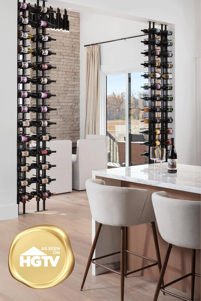 Ultra Wine Racks Floor-to-Ceiling Mount Display (1 Side, Single Deep, Black, Holds 21 Wine Bottles) - Modern Metal Wine Storage for Wine Cellars, Home Bars, Kitchens, and Dining Rooms