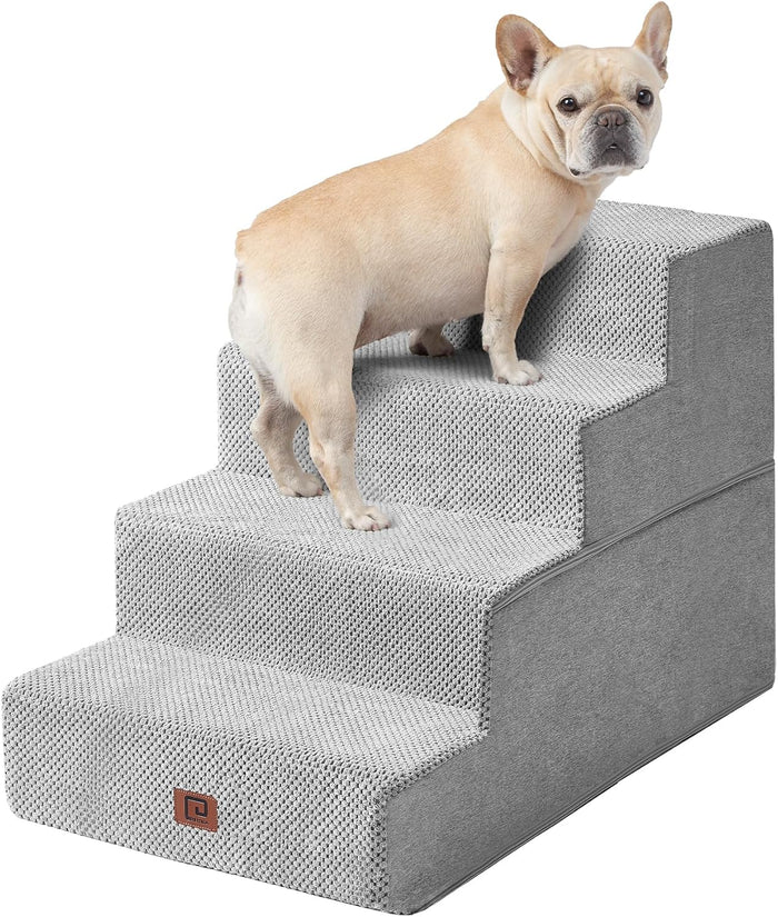 EHEYCIGA Dog Stairs for Bed 18" H, 4-Step Dog Steps for High Bed, Pet Steps for Small Dogs and Cats, Non-Slip Balanced Pet Ramp Indoor, Grey