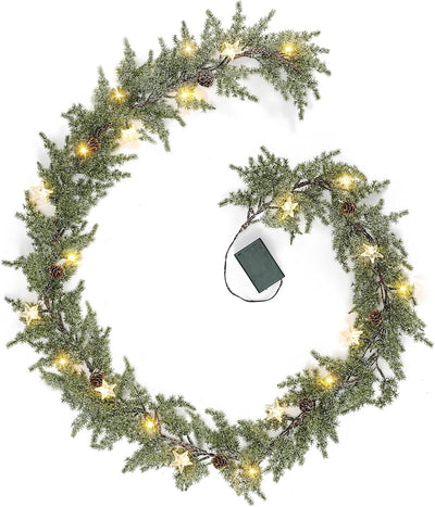 Pine Garland-6FT Christmas Garland,Artificial Evergreen Battery Operated Garland with Lights,Prelit Garland Timer for Mantle Holiday Outdoor Indoor Fireplace Decor