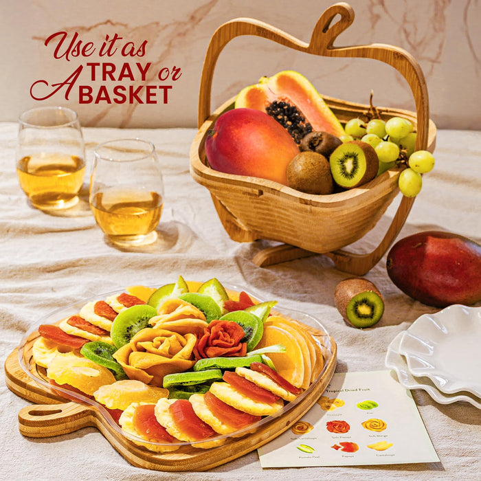 Dried Fruit Gift Basket with Wooden Tray – Healthy Gourmet Snack Box Variety – Holiday Food Tray for Corporate, Sympathy, Birthday & Thank You Gifts (Vegan, Kosher, Gluten‑Free)- Bonnie and Pop