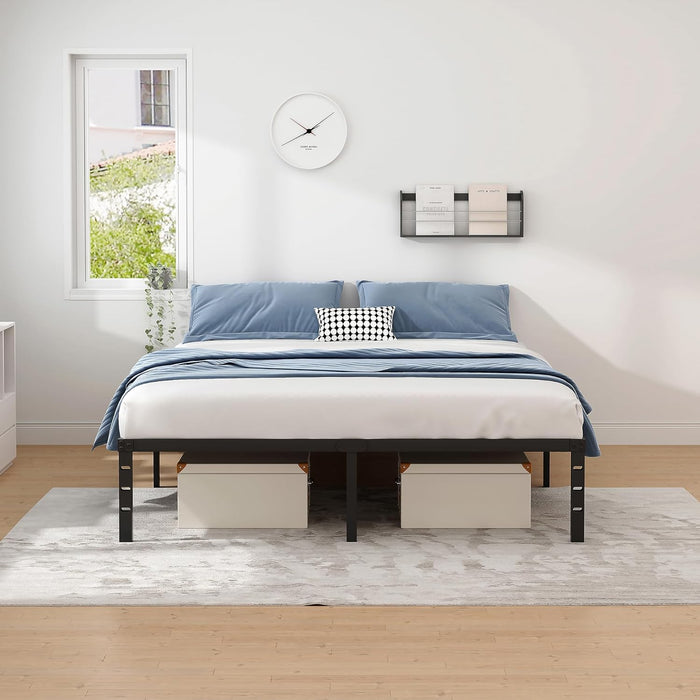 Metal Bed Frame,Queen Size Bed Frame with Storage Space,Heavy Duty Sturdy Mattress Foundation,Easy Assembly,No Box Spring Needed, Black,14 Inch,Queen