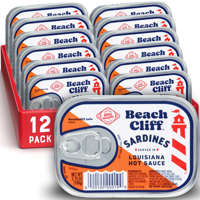 Beach Cliff Wild Caught Sardines in Soybean Oil with Hot Green Chilies, 3.75 oz Can - 17g Protein per Serving - Gluten Free, Keto Friendly - Great for Pasta & Seafood Recipes (Pack of 2)