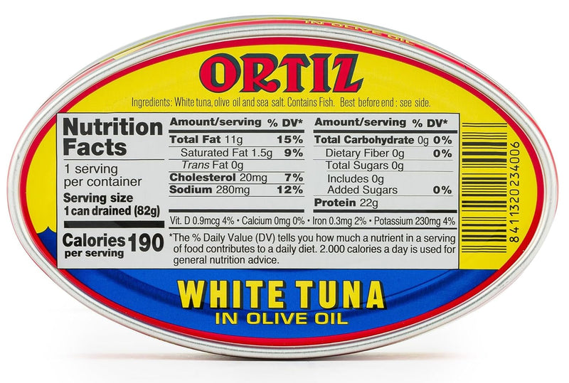 Ortiz White Tuna in Olive Oil, Fresh Tender Slices, Spanish Wild Caught Tuna, High in Protein and Omega 3 Fats, Excellent in Salad, Pasta or Sandwiches - No Need to Add Mayo, 3.95oz Can (Pack of 6)