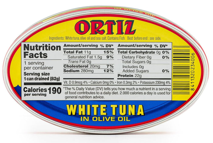 Ortiz White Tuna in Olive Oil, Fresh Tender Slices, Spanish Wild Caught Tuna, High in Protein and Omega 3 Fats, Excellent in Salad, Pasta or Sandwiches - No Need to Add Mayo, 3.95oz Can (Pack of 6)
