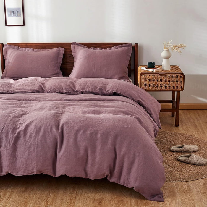 Simple&Opulence 100% Linen Duvet Cover Set 3pcs Basic Style Natural French Washed Flax Solid Color Soft Breathable Farmhouse Bedding with Button Closure - Linen, King