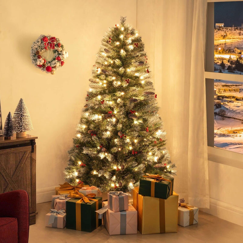 Vienna 7.5ft Prelit Slim Artificial Christmas Tree with 1102 Branch Tips, 350 Warm Lights and Metal Stand, 34" Wide Realistic Skinny Pencil Christmas Tree with Lights by Naomi Home