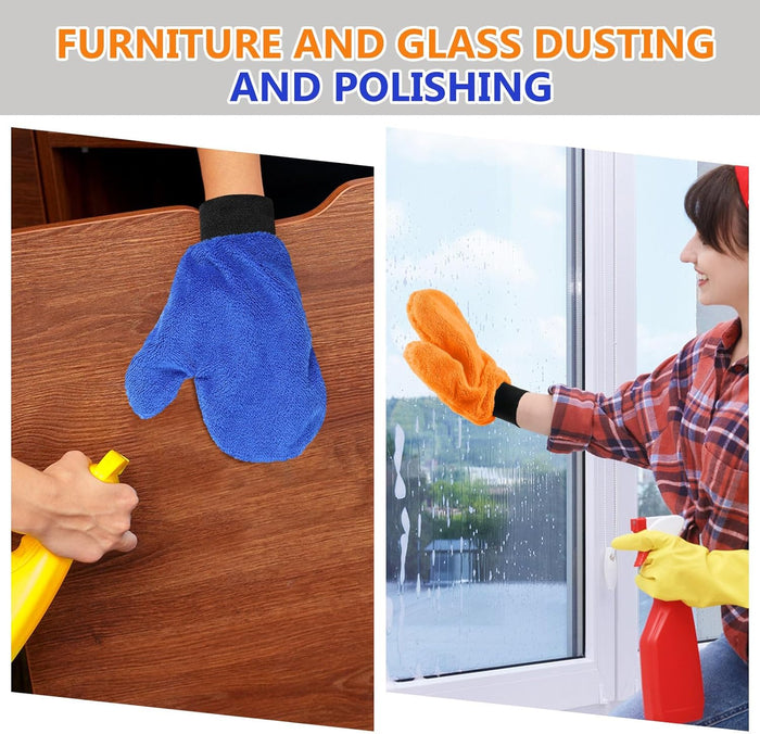 6 Pcs Microfiber Dusting Mitt with Thumb Washable Reusable Household Cleaning Mitt Car Wash Gloves Terry Weave Dusting Gloves for Plant Car Wheel House Blinds Kitchen Pool Dust (Bright Color)