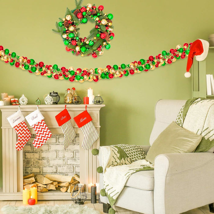Whaline Christmas Ball Garland Ball Ornament 6ft Bauble Garland Christmas Tree Ball Decoration Shatterproof Ball Ornaments for Xmas Party Supplies, Indoor Outdoor Home Office, Red Green Gold