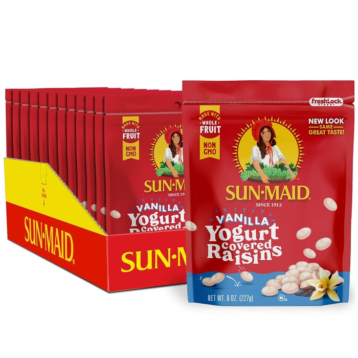 Sun-Maid Vanilla Yogurt Coated Raisins - (80 Pack) 0.5 oz Mini Snack-Size Box - Yogurt Covered Dried Fruit Snack for Lunches and Snacks