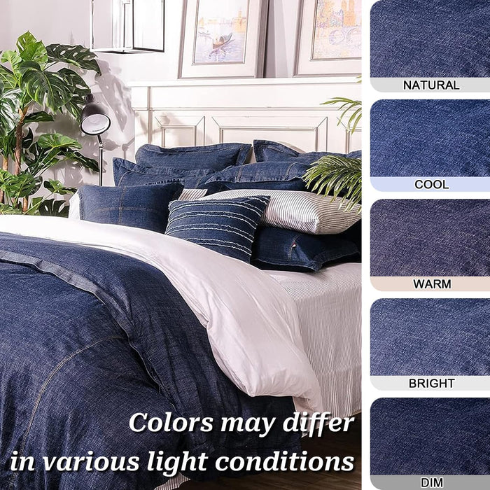 ELEGANT LIFE HOME Denim Dark Blue Duvet Cover 100% Cotton Washed Soft Bedding with Button Closure Corner Ties (1pc, Queen Size 90'' x 96'')
