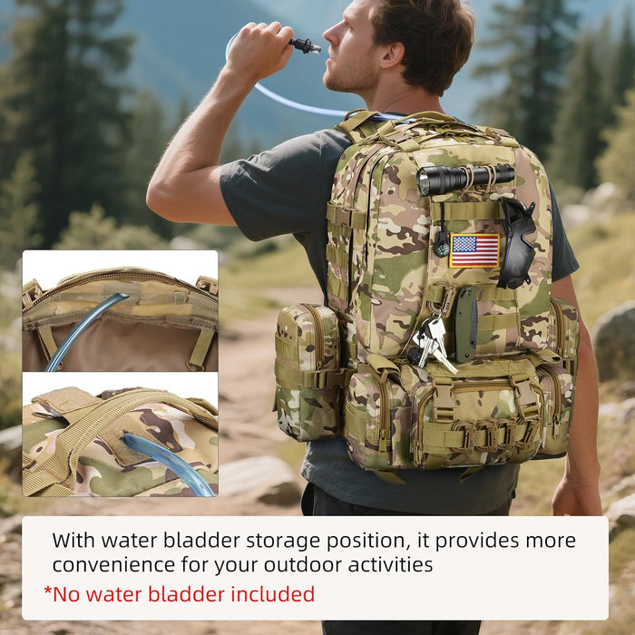 60L Tactical Military Backpack Large Capacity Army Rucksack with Detachable Molle Pouches for Men and Women (Camo, Large)