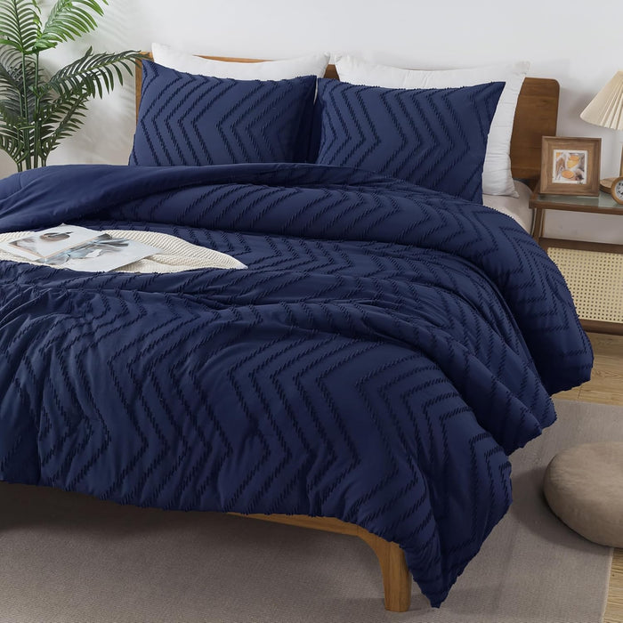 Andency Queen Comforter Set Beige, Comforters Queen Size Boho Cream Soft Warm Tufted Neutral Bedding Comforter Sets for Queen Bed, 3 Pieces Aesthetic Chevron Farmhouse Cute Bohemian Textured Bed Set
