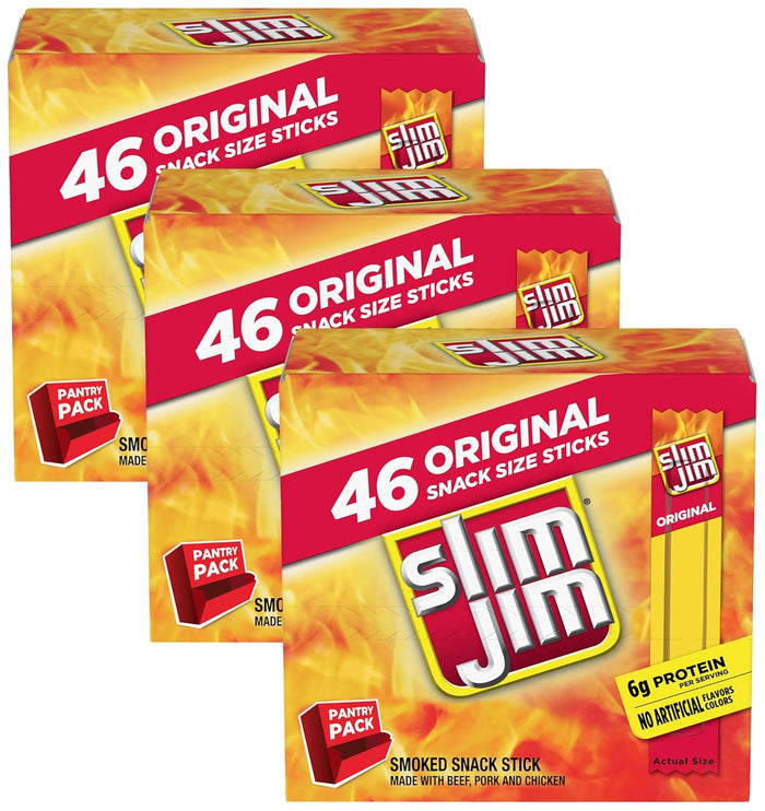 Slim Jim Smoked Meat Sticks, Original Flavor, 6g Protein Per Serving, Snack Size, Stocking Stuffer, 0.28 oz. (46 Count)