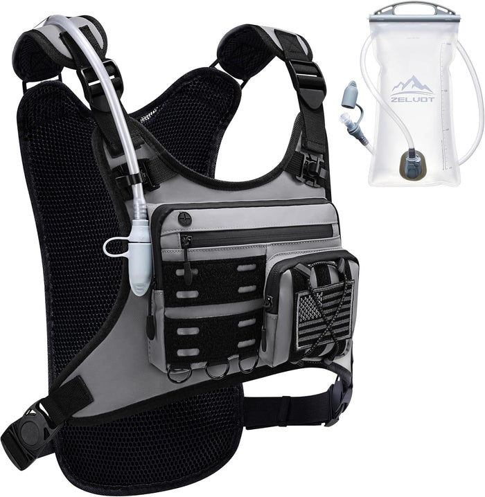 Running Vest with 2L Water Bladder, USA Original Patent, Lightweight Adjustable Chest Pack with Gear Holder, Reflective Running Hydration Vest for Men Women for Marathon