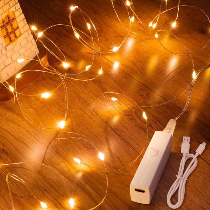 Lipstick Rechargeable Fairy Lights Battery Operated, Twinkle Lights with Timer, Mini LED String Lights for Bedroom, Christmas Decorations, Wedding, Vine, Centerpiece Table Decor (5M/16FT Warm White)