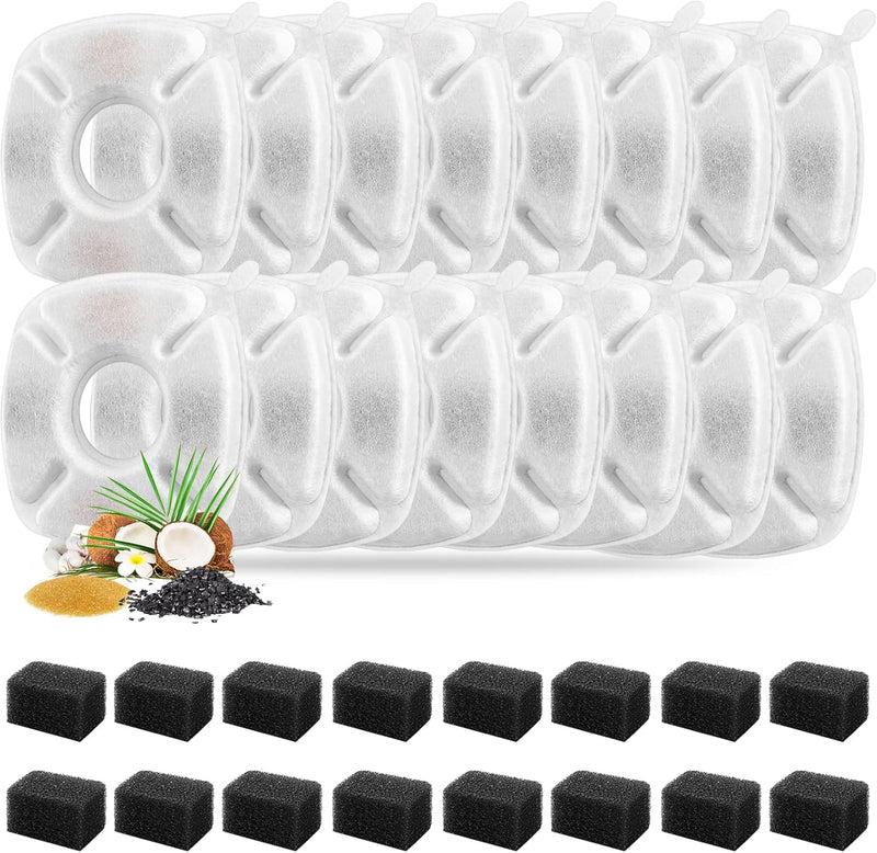 28 Pcs Cat Water Fountain Replacement Filters-14 Pack Water Fountain Filters 14 Pack Pre-Filter Sponges, Pet fountain replacement filters Fit for 95oz/2.8L Cat Pet Fountain, white + black