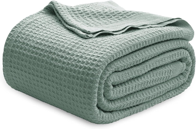Bedsure Gentlesoft 100% Cotton Blanket King Size for Bed - Breathable and Soft, Thick Cozy Waffle Weave Christmas Blanket Gift for Women, Khaki (a Little Bit Yellow), 104x90 inches
