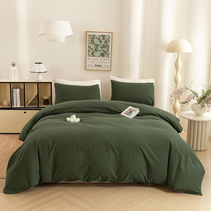 ECOCOTT Purple Duvet Cover Full Size - 100% Washed Cotton Durable Soft Comfy Duvet Cover Set, 3 Pieces Duvet Cover with Zipper Closure (Purple, 80''x90'')