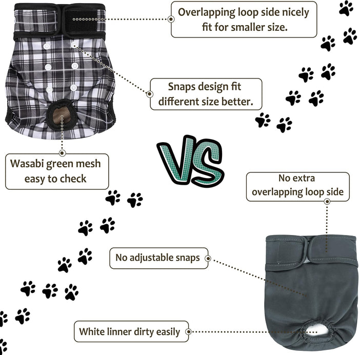 Female Dog Diapers 5Pcs - Premium Reusable Diapers for Doggie in Heat - Highly Absorbent Dog Diapers Female for Pet Incontinence with Adjustable Snaps, Black, L