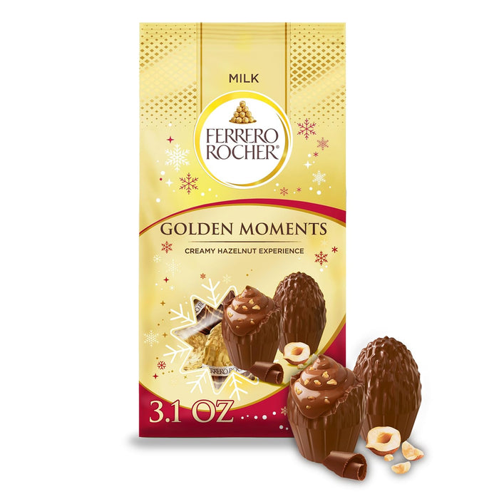 Ferrero Rocher Golden Moments, Premium Milk Chocolate Hazelnut, Individually Wrapped Holiday Chocolate, 3.1 oz bag