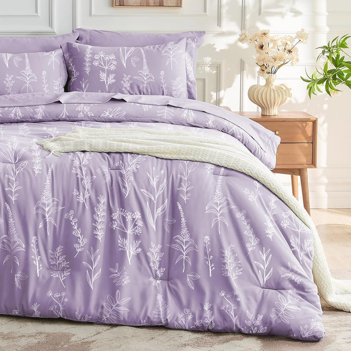 MUXHOMO Terracotta Bed in a Bag Queen 7 Pieces, Queen Comforter Set Reversible Botanical Flowers Design, Ultra Soft & Breathable Bedding Sets with Comforter, Sheets, Pillowcases & Shams