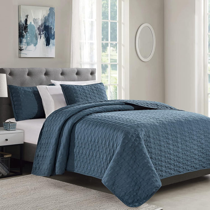 BOURINA Ultrasonic Quilt Set Bedspreads 3-Piece Bedding Set Pre-Washed Microfiber Ultra Soft Lightweight Flower Coverlet Set for All Season, Queen Taupe