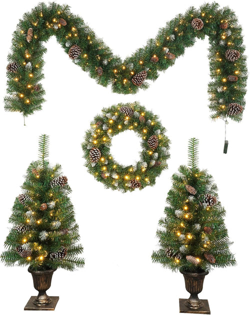6 ft pre-lit Decorated Christmas Tree, 200 LED Warm Lights, pop-up Christmas Tree, Gold and red, PVC lit Christmas Tree
