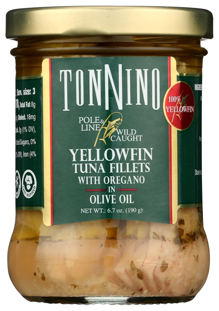 Tonnino Tuna Fish Yellowfin Pole&Line – Oregano – Pack of 6 – Alternative to Salmon – Protein Snacks – Ready to Eat Meals in Jar