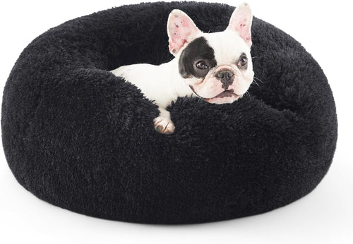 Bedsure Calming Dog Bed for Small Dogs - Donut Washable Small Puppy Bed, 23 inches Anti-Slip Round Fluffy Plush Faux Fur Large Cat Bed, Fits up to 25 lbs Pets, Camel