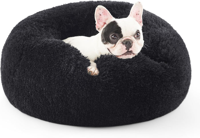 Bedsure Calming Dog Bed for Small Dogs - Donut Washable Small Puppy Bed, 23 inches Anti-Slip Round Fluffy Plush Faux Fur Large Cat Bed, Fits up to 25 lbs Pets, Camel