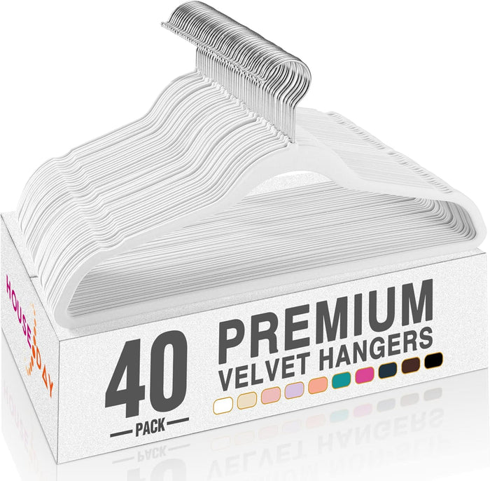 HOUSE DAY Ivory Velvet Hangers 40 Pack, Non Slip Clothes Felt Hanger Heavy Duty for Coat, Premium Slim Space Saving Suit Hangers for Closet Organizer, 360° Rotating Silver Hook