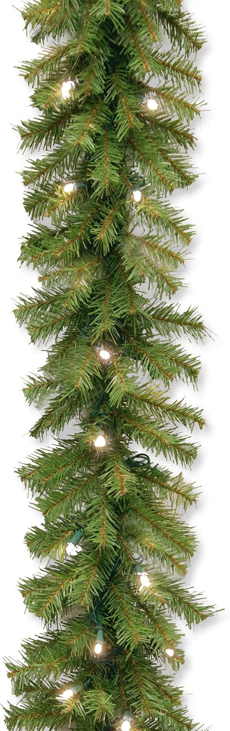 National Tree Company Pre-Lit Artificial Christmas Garland, Green, Norwood Fir, White Lights, Battery Operated, Christmas Collection, 9 Feet