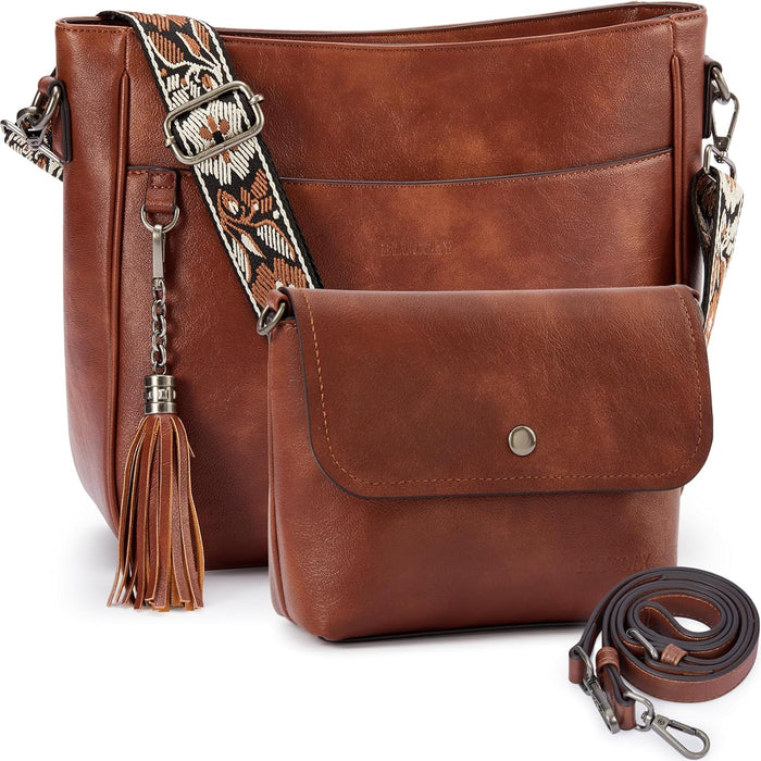 Blucoay 2PCS Crossbody Bags Purses for Women Set,Vegan Leather Hobo Bags Wallet Set,Shoulder Handbags With 2 Adjustable Strap