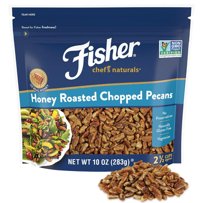 Fisher Chef's Naturals Honey Roasted Chopped Pecans 10oz Resealable Bag, Unsalted Raw Nuts for Cooking, Baking & Snacking, Vegan Protein, Keto Snack, Gluten Free