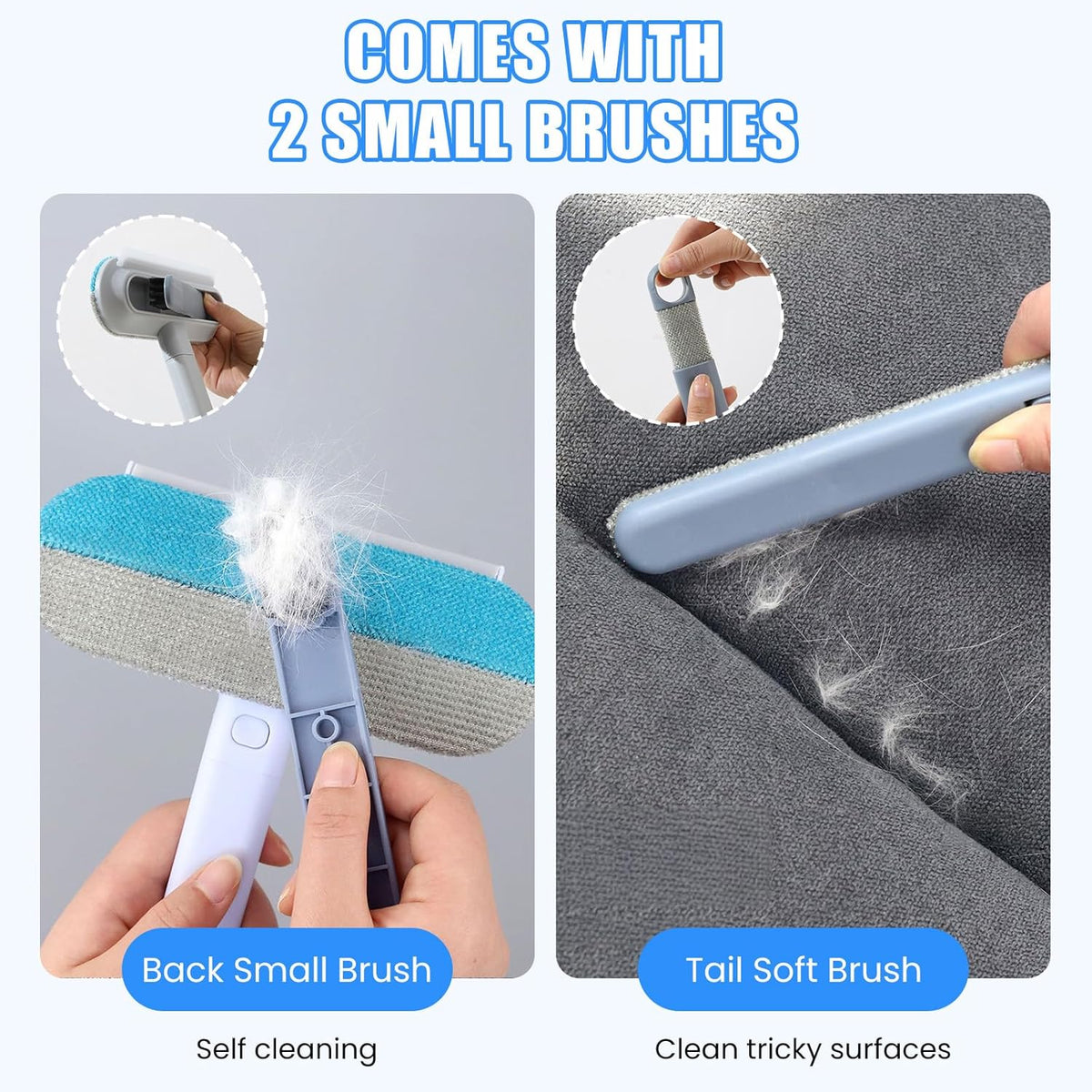 Pet Hair Remover, Reusable 4 in 1 Pet Hair Removal Tool Brush for Lint, Multifunctional Cat & Dog Hair Remover for Couch Furniture Car Bed Window Clothes, Washable Brush with Long Handle & 2 Scrapers