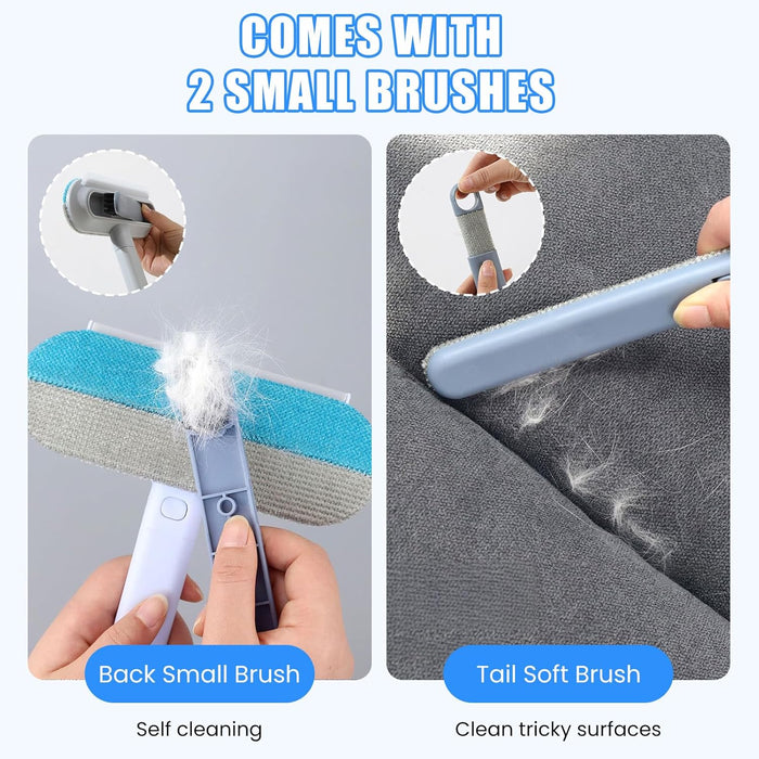 Pet Hair Remover, Reusable 4 in 1 Pet Hair Removal Tool Brush for Lint, Multifunctional Cat & Dog Hair Remover for Couch Furniture Car Bed Window Clothes, Washable Brush with Long Handle & 2 Scrapers