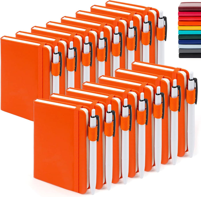 feela 15 Pack Pocket Small Notebooks Bulk, Mini Cute Notepads Hardcover College Ruled Lined Journals with Pen Holder for School Business Memos, with 15 Black Pens, 3.5”x 5.5”, A6, Navy