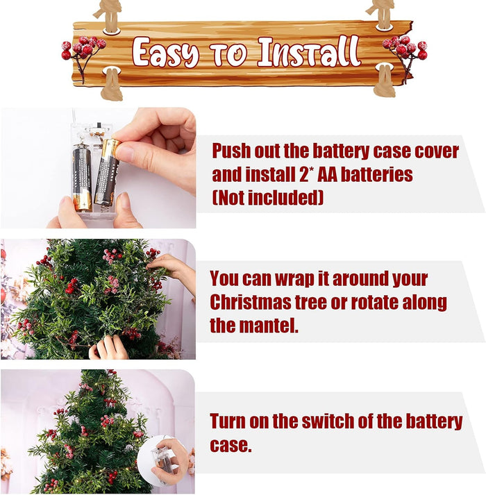 5.9FT Artificial Christmas Garland String Lights with 162 Snowy Red Berries 55 Green Leaves 20 LED Lights Battery Operated for Xmas Mantle Indoor Outdoor Holiday Christmas Thanksgiving Decoration