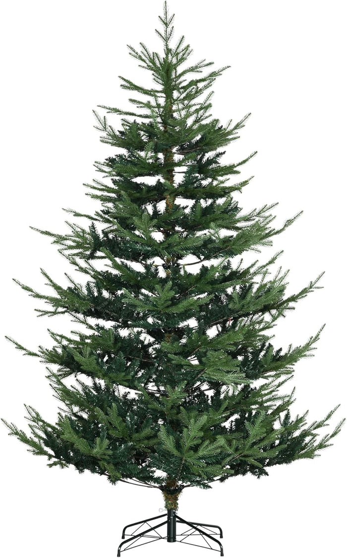 HOMCOM 7.5 Foot Artificial Christmas Tree, Pine Hinged Xmas Tree with 1218 Realistic Branches, Steel Base, Auto Open, Green