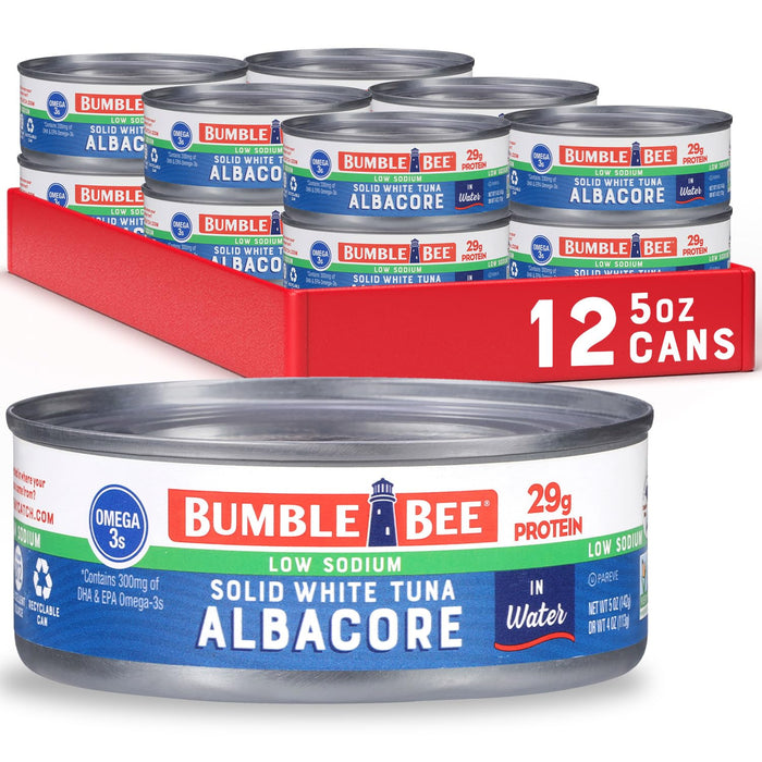 Bumble Bee Solid White Albacore Tuna in Water, 5 oz Can (Pack of 4) - Wild Caught Tuna - 29g Protein per Serving, High in Omega-3s - Non-GMO Project Verified, Gluten Free, Kosher