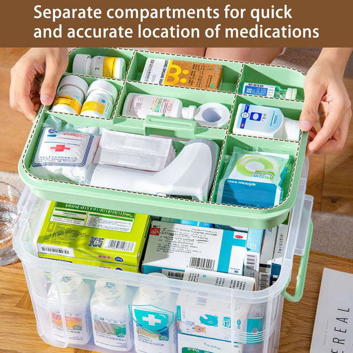 1-Pack Clear Storage Box Container,Family First Aid Box Medicine Box Organizer Plastic Medicine Storage Kit,First Aid Storage Box with Handles, Clear Household First Aid Organizer